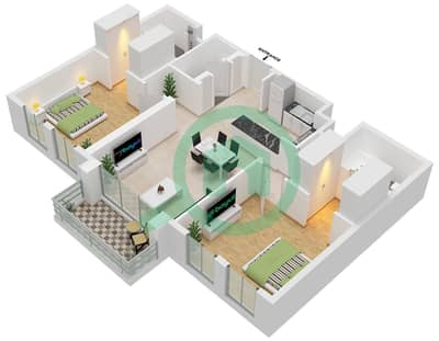 Anbar Residences - Plano de planta de 2 habitaciones Apartamento Tipo/unidad G / UNIT 1 FLOOR 1-9 Anbar Residences - Plano de planta de 2 habitaciones Apartamento Tipo/unidad G / UNIT 1 FLOOR 1-9