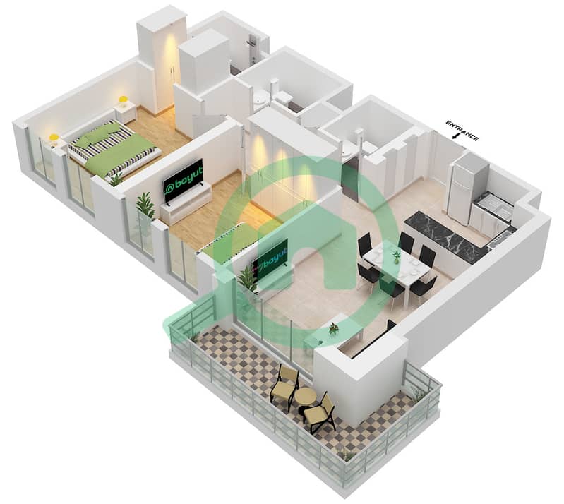Type A Unit 15 Floor 2-9 Anbar Residences - Planimetria del piano di 2 Camere Appartamento Tipo/unità A / UNIT 15 FLOOR 2-9 Type A Unit 15 Floor 2-9 interactive3D