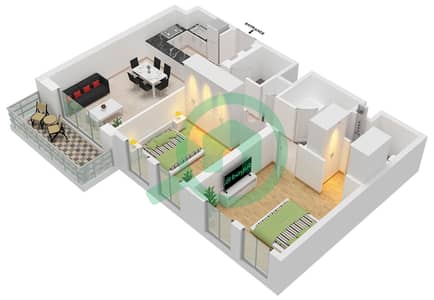 Anbar Residences - Plano de planta de 2 habitaciones Apartamento Tipo/unidad K / UNIT 4 FLOOR 2 Anbar Residences - Plano de planta de 2 habitaciones Apartamento Tipo/unidad K / UNIT 4 FLOOR 2
