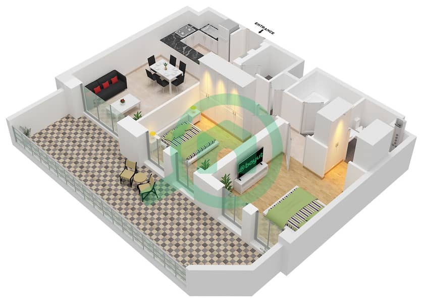 Type O Unit 7 Floor 1 Anbar Residences - 2 Bedroom Apartment Type/unit O / UNIT 7 FLOOR 1 Floor plan Type O Unit 7 Floor 1 interactive3D