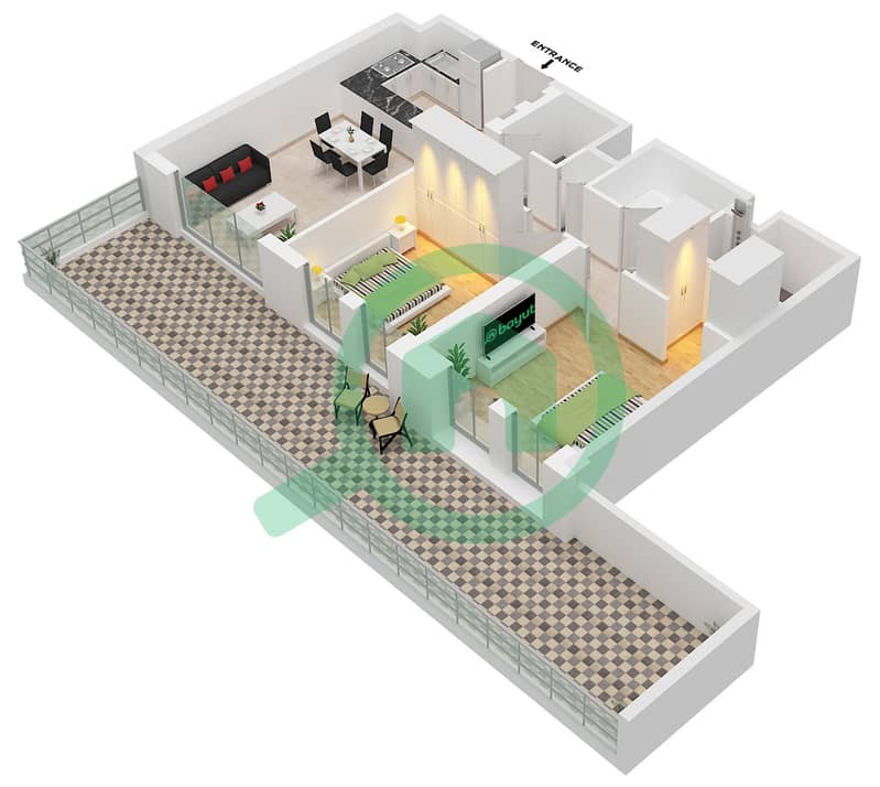 Type P Unit 4 Floor 1 Anbar Residences - Plano de planta de 2 habitaciones Apartamento Tipo/unidad P / UNIT 4 FLOOR 1 Type P Unit 4 Floor 1 interactive3D