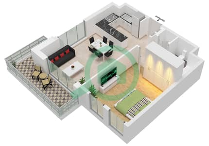Anbar Residences - Plano de planta de 1 habitación Apartamento Tipo/unidad D / UNIT 14 FLOOR 1-9 Anbar Residences - Plano de planta de 1 habitación Apartamento Tipo/unidad D / UNIT 14 FLOOR 1-9