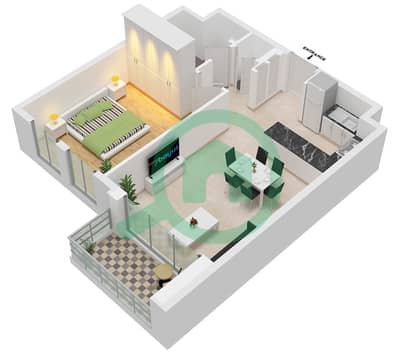 Anbar Residences - Plano de planta de 1 habitación Apartamento Tipo/unidad H / UNIT 10 FLOOR 1-9 Anbar Residences - Plano de planta de 1 habitación Apartamento Tipo/unidad H / UNIT 10 FLOOR 1-9