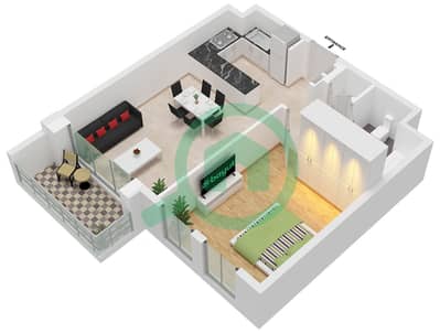 Anbar Residences - Plano de planta de 1 habitación Apartamento Tipo/unidad I / UNIT 17 FLOOR 2-9 Anbar Residences - Plano de planta de 1 habitación Apartamento Tipo/unidad I / UNIT 17 FLOOR 2-9