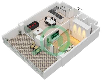 Anbar Residences - Plano de planta de 1 habitación Apartamento Tipo/unidad M / UNIT 17 FLOOR 1 Anbar Residences - Plano de planta de 1 habitación Apartamento Tipo/unidad M / UNIT 17 FLOOR 1