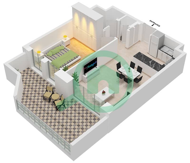 Type L Unit 18 Floor 1 Anbar Residences - Planimetria del piano di 1 Camera Appartamento Tipo/unità L / UNIT 18 FLOOR 1 Type L Unit 18 Floor 1 interactive3D