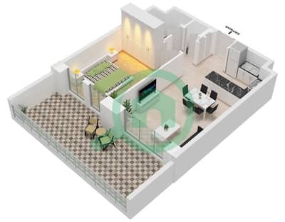 Anbar Residences - Plano de planta de 1 habitación Apartamento Tipo/unidad E / UNIT 5 FLOOR 1 Anbar Residences - Plano de planta de 1 habitación Apartamento Tipo/unidad E / UNIT 5 FLOOR 1