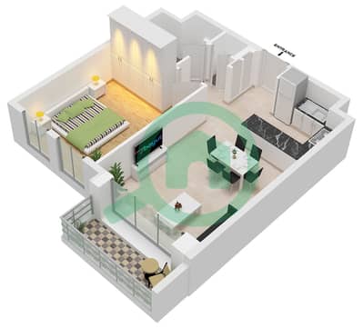 Anbar Residences - Plano de planta de 1 habitación Apartamento Tipo/unidad O / UNIT 5,18 FLOOR 2-9 Anbar Residences - Plano de planta de 1 habitación Apartamento Tipo/unidad O / UNIT 5,18 FLOOR 2-9
