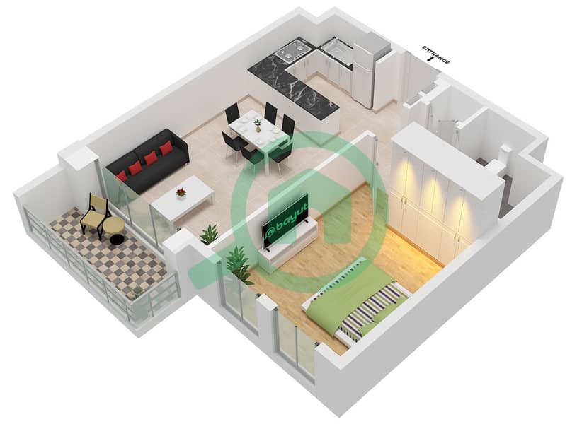 Type N Unit 6 Floor 2-9 Anbar Residences - Planimetria del piano di 1 Camera Appartamento Tipo/unità N / UNIT 6 FLOOR 2-9 Type N Unit 6 Floor 2-9 interactive3D