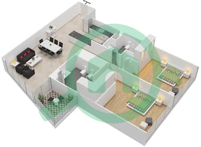 المخططات الطابقية لتصميم النموذج B-MEDIUM شقة 2 غرفة نوم - برج سكاي كورتس E