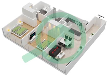 المخططات الطابقية لتصميم النموذج B-SMALL شقة 2 غرفة نوم - برج سكاي كورتس E