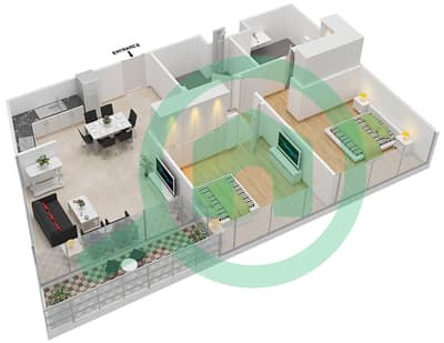 المخططات الطابقية لتصميم النموذج C1-MEDIUM شقة 2 غرفة نوم - برج سكاي كورتس E