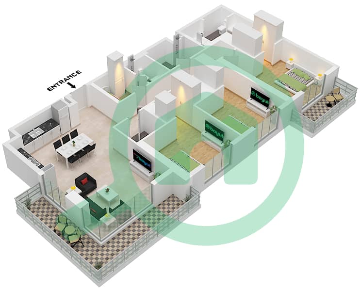 Club Place Tower A - 3 Bedroom Apartment Type/unit 1A / UNIT 1 FLOOR PODIUM Floor plan Type 1A Unit 1 Floor Podium Unit 2 Floor 1 Unit 3 Floor 2-20 interactive3D