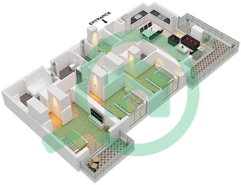 Club Place Tower A - 3 Bedroom Apartment Type/unit 1B / UNIT 5 FLOOR 2-20 Floor plan Type 1B Unit 5 Floor 2-20 interactive3D