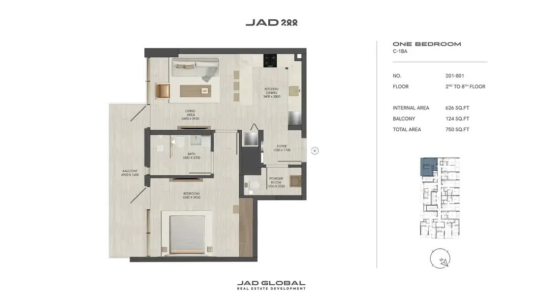 1 BR floor plan