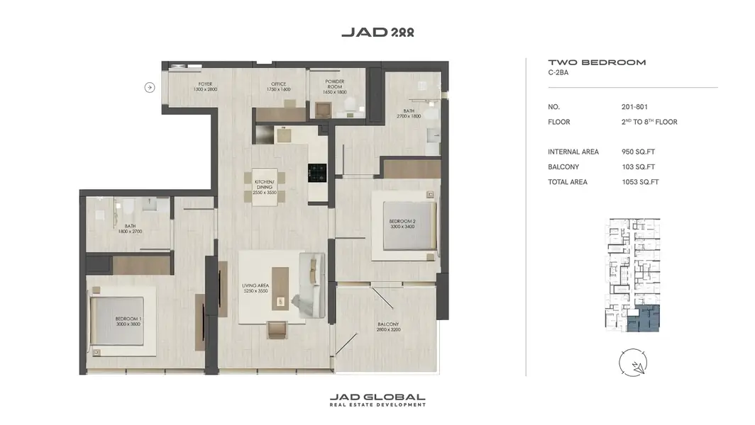 2 BR floor plan