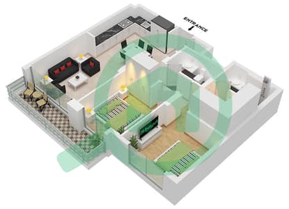 The Cove II Building 4 - Plano de planta de 2 habitaciones Apartamento Unidad 5,9 FLOOR 2-22