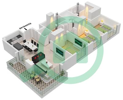 The Cove II Building 4 - Plano de planta de 3 habitaciones Apartamento Unidad 6 FLOOR 1-9