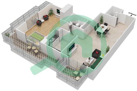 المخططات الطابقية لتصميم النموذج OT04 شقة 1 غرفة نوم - مرتفعات بلاتسيو