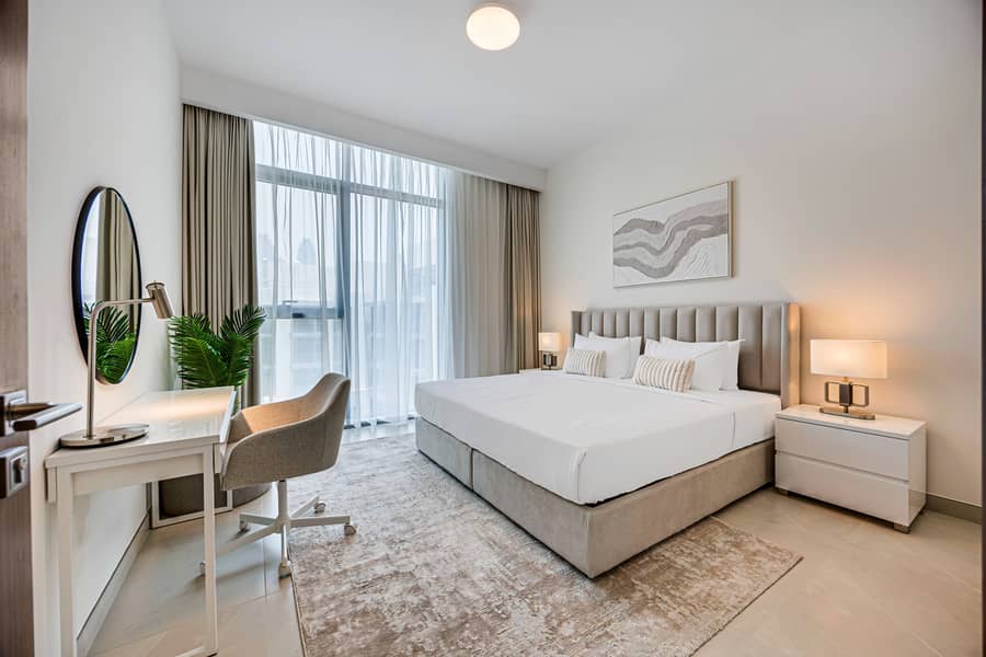 New 1 bedroom in Al-Wasl offering a serene canal-side setting