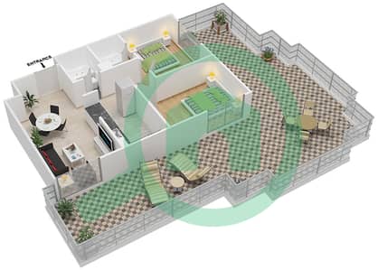 المخططات الطابقية لتصميم النموذج TT04 شقة 2 غرفة نوم - مرتفعات بلاتسيو