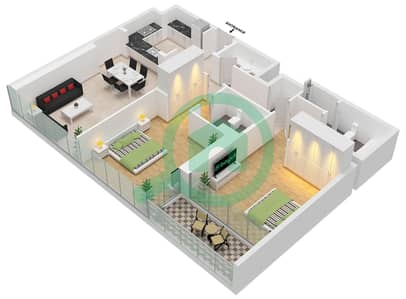 South Living - Plano de planta de 2 habitaciones Apartamento Tipo/unidad 1A/UNIT 5,8,9 FLOOR 1-12 South Living - Plano de planta de 2 habitaciones Apartamento Tipo/unidad 1A/UNIT 5,8,9 FLOOR 1-12