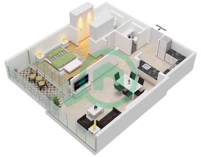 South Living - Plano de planta de 1 habitación Apartamento Tipo/unidad 1A/UNIT 3,5,6 FLOOR 1-12 South Living - Plano de planta de 1 habitación Apartamento Tipo/unidad 1A/UNIT 3,5,6 FLOOR 1-12