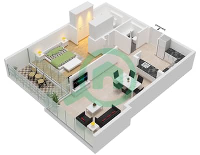 South Living - Plano de planta de 1 habitación Apartamento Tipo/unidad 1B/UNIT 11,12 FLOOR 3-12 South Living - Plano de planta de 1 habitación Apartamento Tipo/unidad 1B/UNIT 11,12 FLOOR 3-12