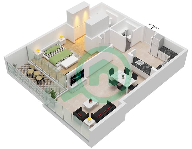 Type 1B Unit 12 Floor 3-7
Unit 11 Floor 8-12 South Living - Plano de planta de 1 habitación Apartamento Tipo/unidad 1B/UNIT 11,12 FLOOR 3-12 Type 1B Unit 12 Floor 3-7
Unit 11 Floor 8-12 interactive3D