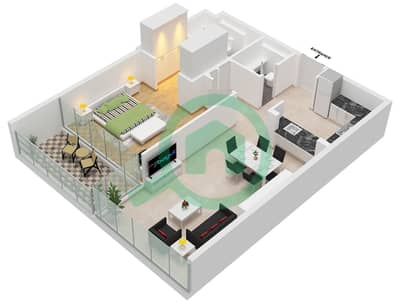 South Living - Plano de planta de 1 habitación Apartamento Tipo/unidad 1C / UNIT 2 FLOOR 3-7 South Living - Plano de planta de 1 habitación Apartamento Tipo/unidad 1C / UNIT 2 FLOOR 3-7
