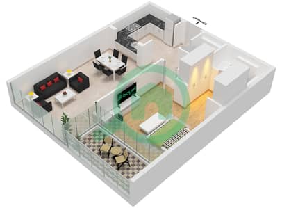South Living - Plano de planta de 1 habitación Apartamento Tipo/unidad 1D/UNIT 17,18 FLOOR 3-12 South Living - Plano de planta de 1 habitación Apartamento Tipo/unidad 1D/UNIT 17,18 FLOOR 3-12