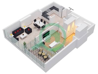 South Living - Plano de planta de 1 habitación Apartamento Tipo/unidad 1F / UNIT 19 FLOOR 3-7 South Living - Plano de planta de 1 habitación Apartamento Tipo/unidad 1F / UNIT 19 FLOOR 3-7