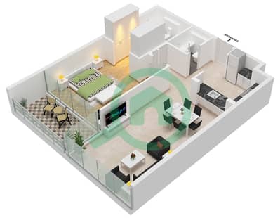 South Living - Plano de planta de 1 habitación Apartamento Tipo/unidad 1H/UNIT 12,13 FLOOR 3-12 South Living - Plano de planta de 1 habitación Apartamento Tipo/unidad 1H/UNIT 12,13 FLOOR 3-12