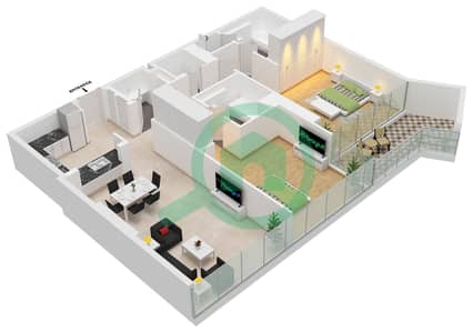 South Living - Plano de planta de 2 habitaciones Apartamento Tipo/unidad 1B/UNIT 4,6,7 FLOOR 1-12 South Living - Plano de planta de 2 habitaciones Apartamento Tipo/unidad 1B/UNIT 4,6,7 FLOOR 1-12