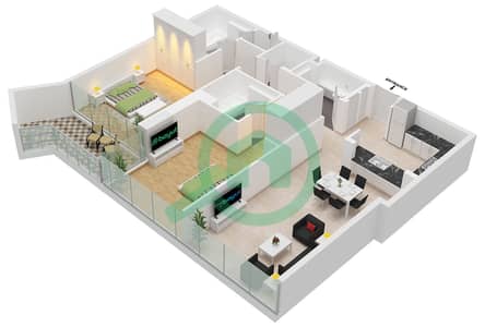 South Living - Plano de planta de 2 habitaciones Apartamento Tipo/unidad 1D/UNIT 13,14 FLOOR 3-12 South Living - Plano de planta de 2 habitaciones Apartamento Tipo/unidad 1D/UNIT 13,14 FLOOR 3-12