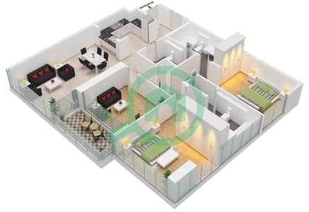 South Living - Plano de planta de 2 habitaciones Apartamento Tipo/unidad 2B/UNIT 6,9,15 FLOOR 1-12 South Living - Plano de planta de 2 habitaciones Apartamento Tipo/unidad 2B/UNIT 6,9,15 FLOOR 1-12