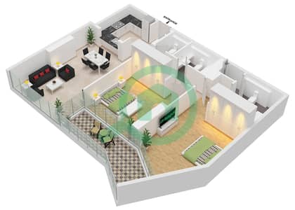 South Living - Plano de planta de 2 habitaciones Apartamento Tipo/unidad 3A / UNIT 18 FLOOR 8-12 South Living - Plano de planta de 2 habitaciones Apartamento Tipo/unidad 3A / UNIT 18 FLOOR 8-12