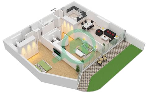 South Living - Plano de planta de 2 habitaciones Apartamento Tipo/unidad 3C / UNIT 1 FLOOR 2 South Living - Plano de planta de 2 habitaciones Apartamento Tipo/unidad 3C / UNIT 1 FLOOR 2