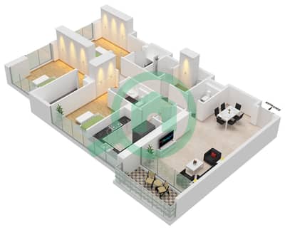South Living - Plano de planta de 3 habitaciones Apartamento Tipo/unidad 1A,1D,1E/UNIT 2 FLOOR 1-9 South Living - Plano de planta de 3 habitaciones Apartamento Tipo/unidad 1A,1D,1E/UNIT 2 FLOOR 1-9