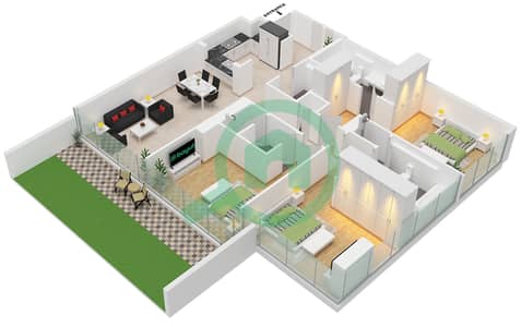 South Living - Plano de planta de 3 habitaciones Apartamento Tipo/unidad 3 / UNIT 3 FLOOR 2 South Living - Plano de planta de 3 habitaciones Apartamento Tipo/unidad 3 / UNIT 3 FLOOR 2