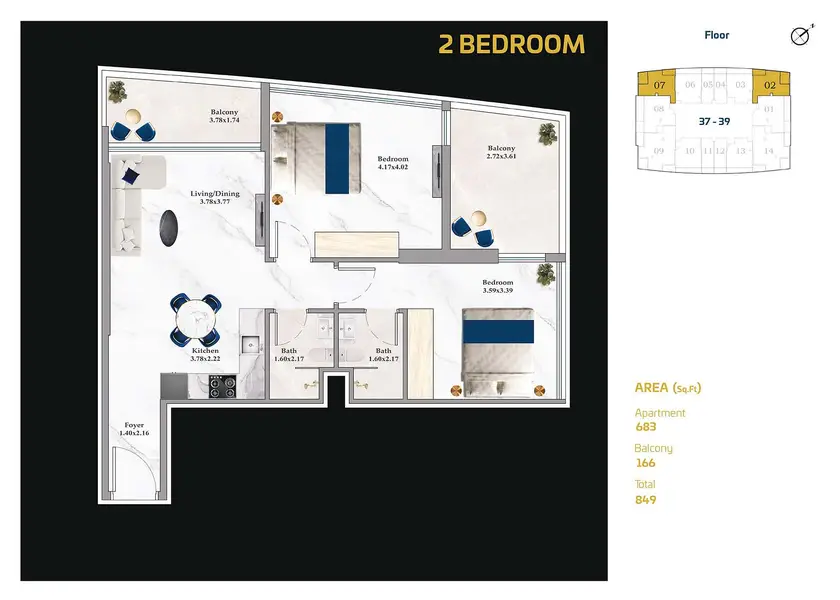 2 BR floor plan