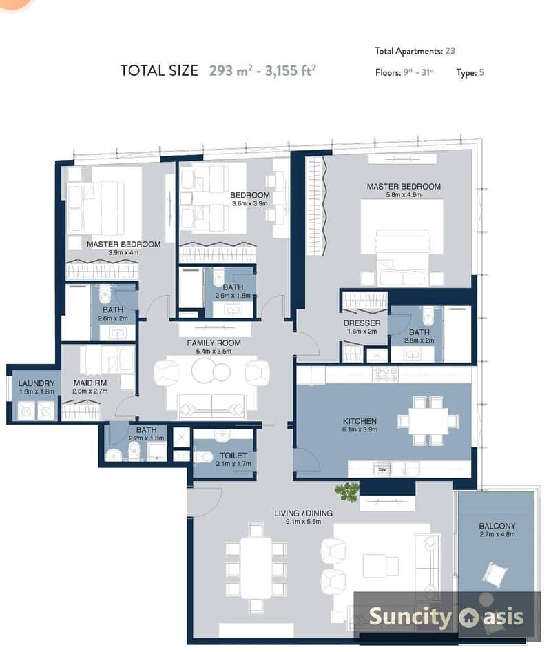 3 BR + Maids | Full Sea View | Full Beach View - Image 9