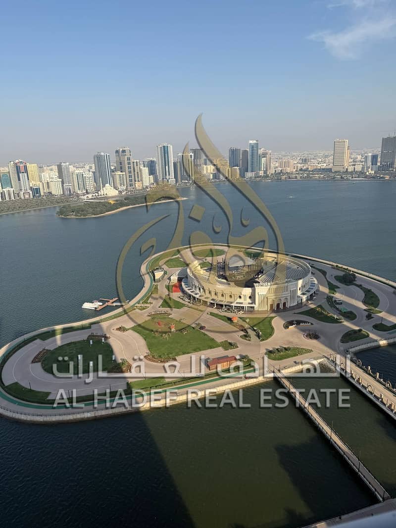 3-bedroom apartment with a living room, storage room, and balcony, offering a full and direct view of Khalid Lake. Free gym, free swimming pool, free