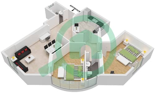 Nuaimia Two Tower - 2 Bedroom Apartment Unit 03 FLOOR 1 Floor plan