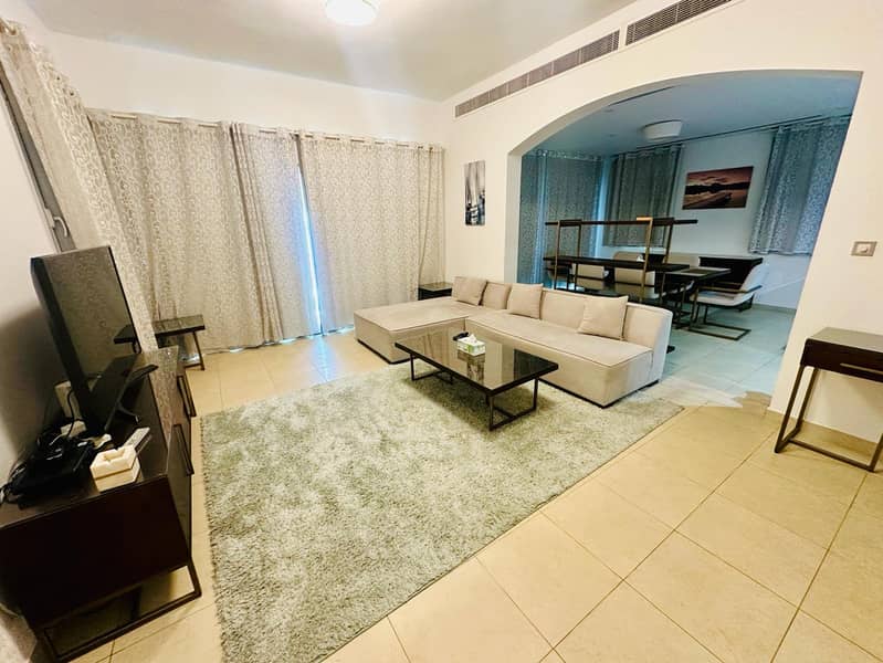 Daily Leasing of Spacious and fully furnished 2-Bedroom Villa with Maid Room, 4 Bathrooms & Huge Garden.