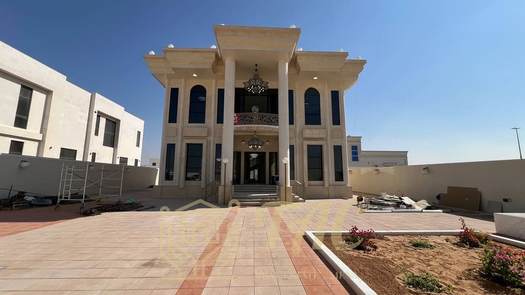 villa in the Mushrif area with a European design in a prime location, directly overlooking the main street, consisting of 6 master bedrooms.