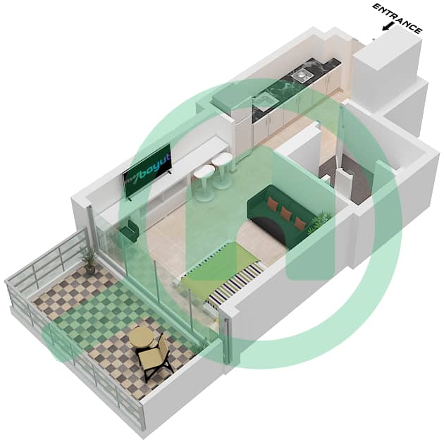 Binghatti Ruby - Grundriss für Studio Wohnung Typ 3 Type 3 interactive3D