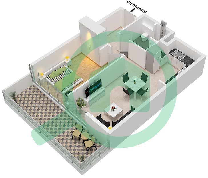 Binghatti Ruby - Grundriss für 1 Schlafzimmer Wohnung Typ 5 Type 5 interactive3D