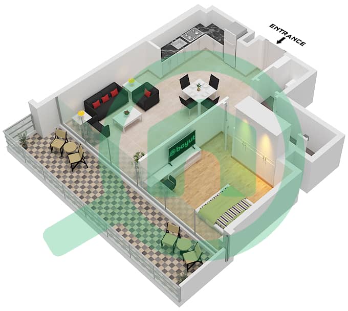 Binghatti Ruby - Grundriss für 1 Schlafzimmer Wohnung Typ 6 Type 6 interactive3D
