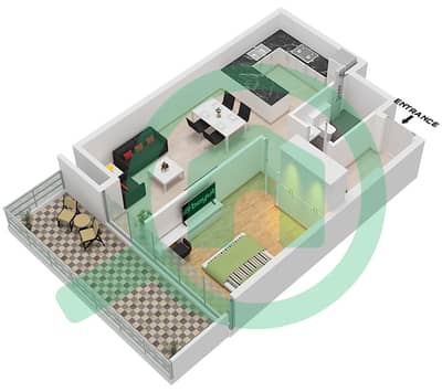 Binghatti Ruby - Grundriss für 1 Schlafzimmer Wohnung Typ 9 Binghatti Ruby - Grundriss für 1 Schlafzimmer Wohnung Typ 9
